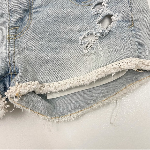 American Eagle Crochet Lace Hem Distressed Denim Shortie Shorts Jean Short - Picture 6 of 15
